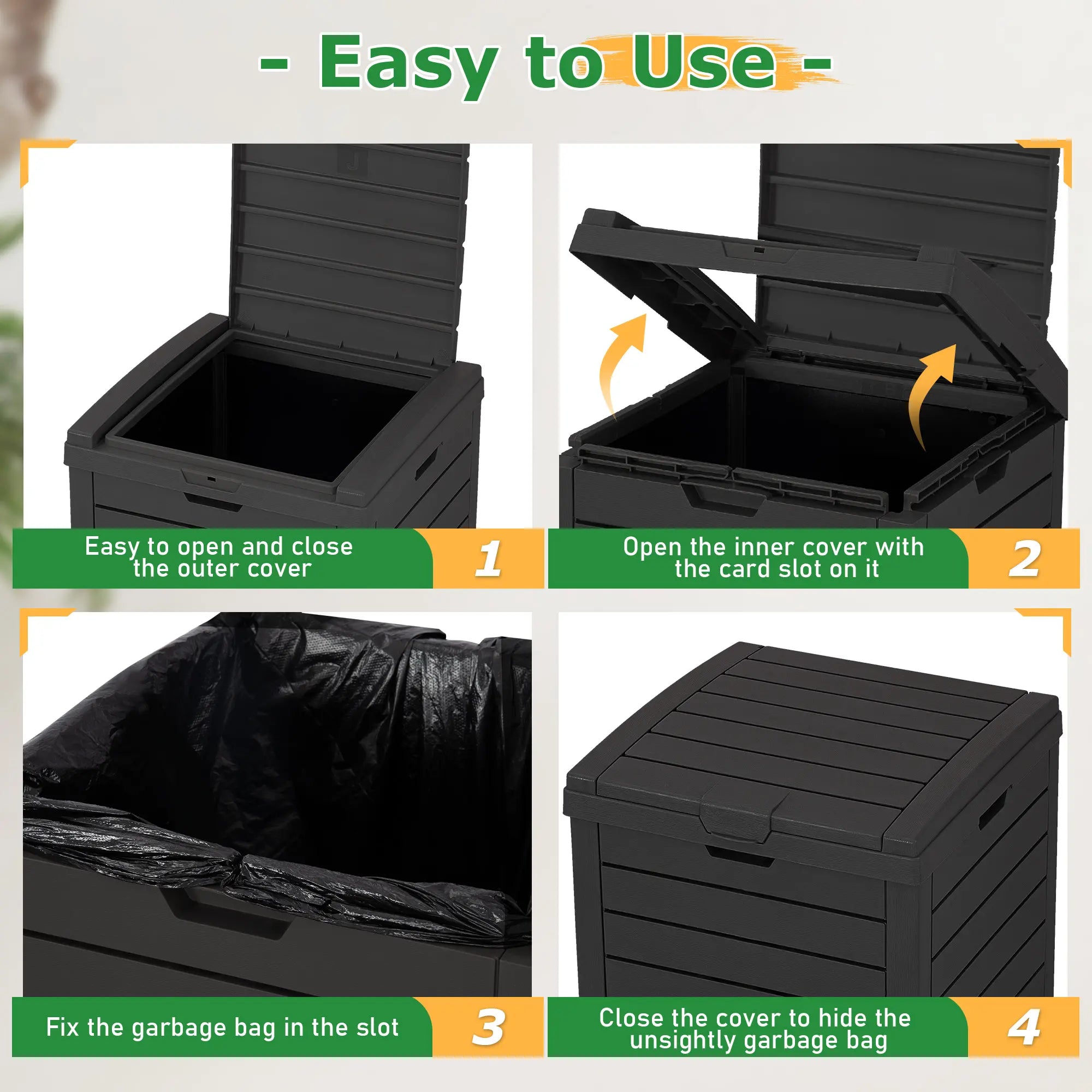 31-Gallon Outdoor Trash Can, a Concealed Trash Can with a Lid and Drip Tray, Made of Easy-To-Clean Resin, Suitable for Home and Garden Use, Black