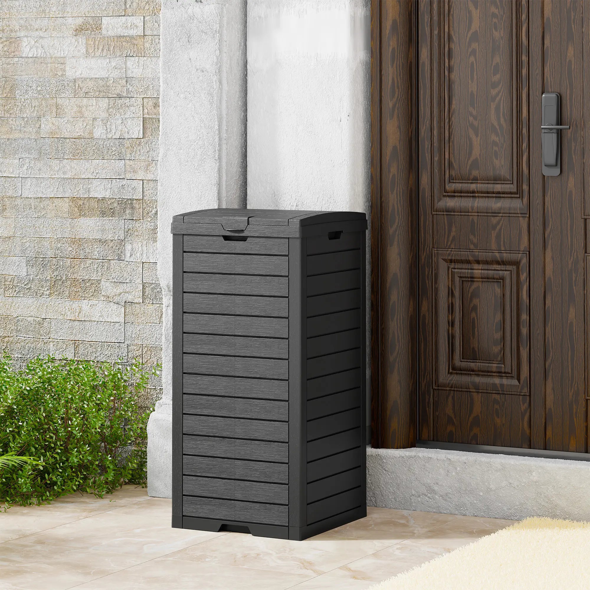 31-Gallon Outdoor Trash Can, a Concealed Trash Can with a Lid and Drip Tray, Made of Easy-To-Clean Resin, Suitable for Home and Garden Use, Black