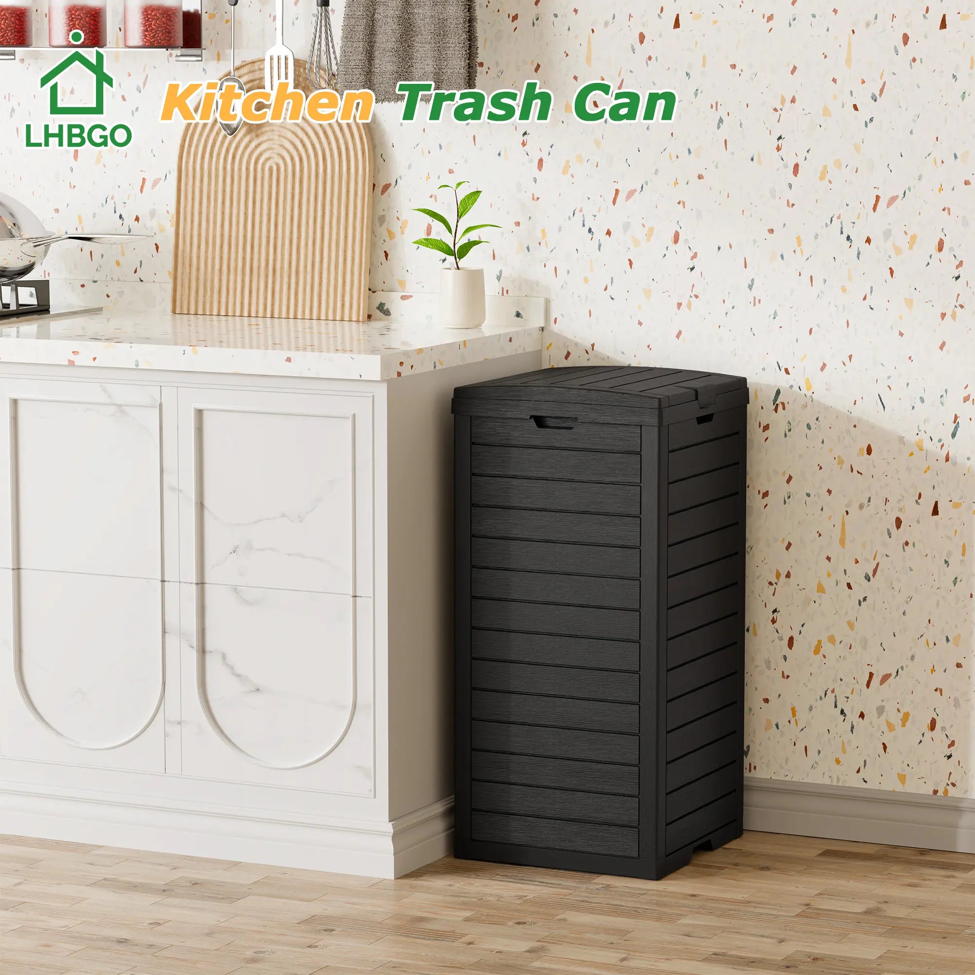 31-Gallon Outdoor Trash Can, a Concealed Trash Can with a Lid and Drip Tray, Made of Easy-To-Clean Resin, Suitable for Home and Garden Use, Black