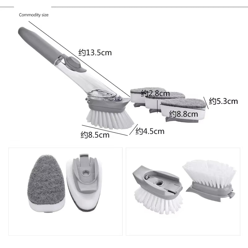 Kitchen Cleaning Brush 2 in 1 Long Handle Cleaing Brush with Removable Brush Sponge Dispenser Dishwashing Brush Kitchen Tools