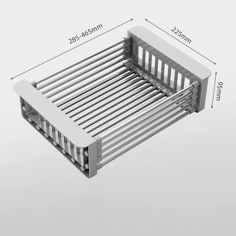 Escurridor Extensible de Acero Inoxidable para Fregadero con medidas de 285-465mm x 225mm x 95mm.