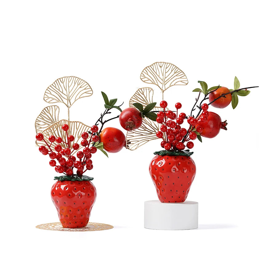 Strawberry Vase, Ceramic Fruit Shaped Vase, Home Decoration, New Year Decoration Vase