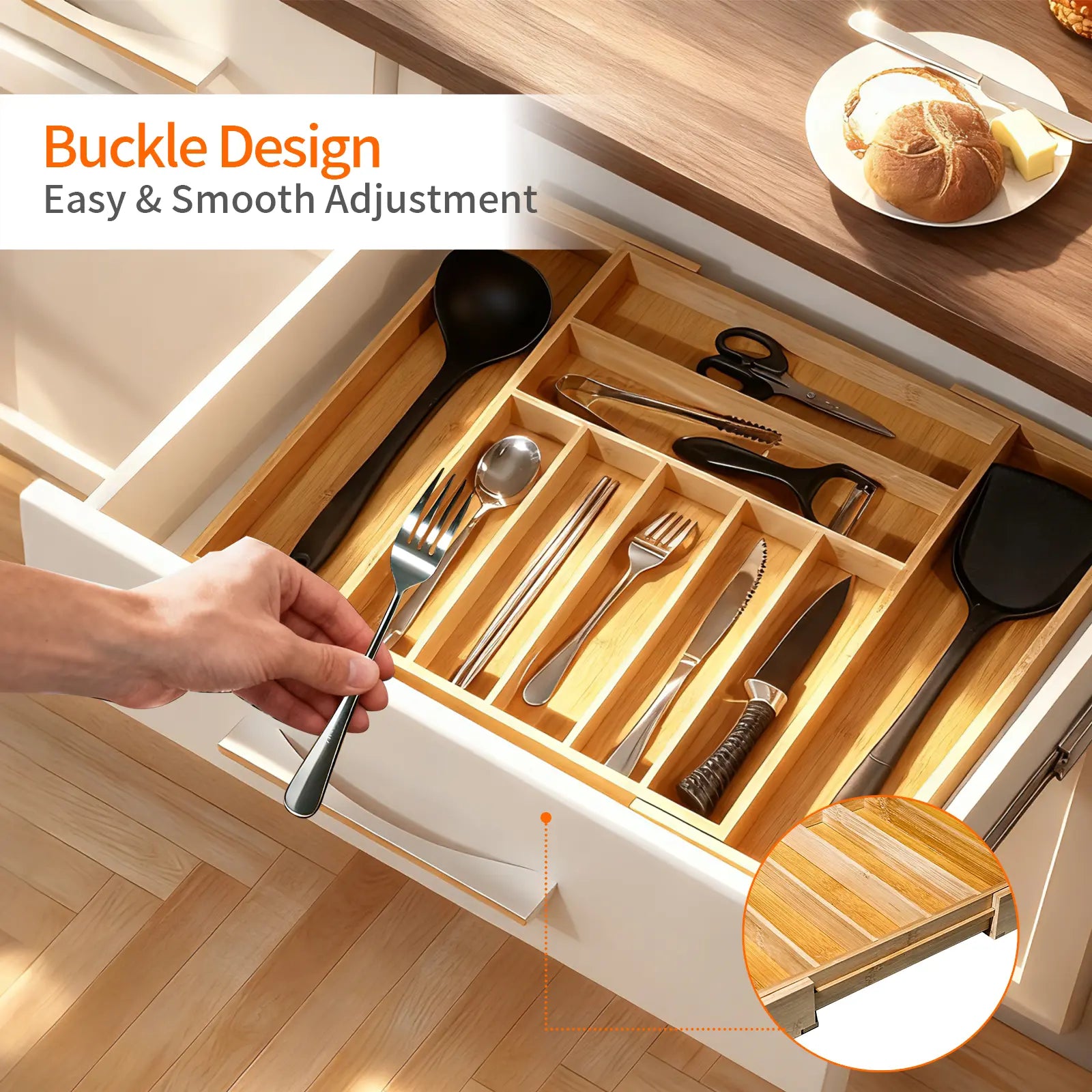 WGCTEK Expandable Kitchen Drawer Organizer Adjustable Utensil Holder &amp; Cutlery Tray Organiser for Silverware Flatware Knives in Kitchen Drawer Divider
