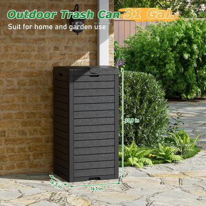 31-Gallon Outdoor Trash Can, a Concealed Trash Can with a Lid and Drip Tray, Made of Easy-To-Clean Resin, Suitable for Home and Garden Use, Black