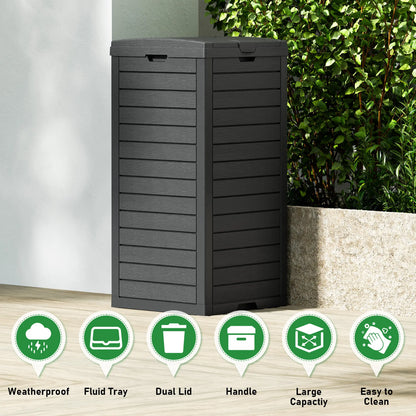 31-Gallon Outdoor Trash Can, a Concealed Trash Can with a Lid and Drip Tray, Made of Easy-To-Clean Resin, Suitable for Home and Garden Use, Black