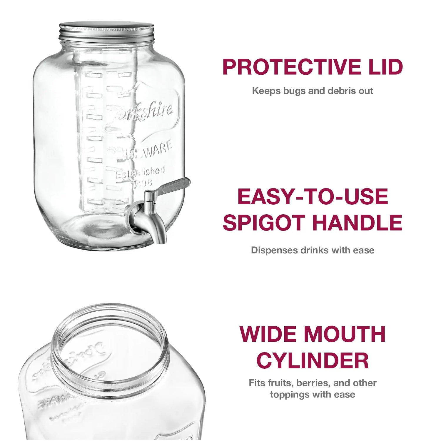 Glass Drink Dispenser with Stand &amp; Stainless Steel Spigot – 1 Gallon Drink Dispensers for Parties, Glass Beverage Dispenser Set, Punch Bowl for Lemonade