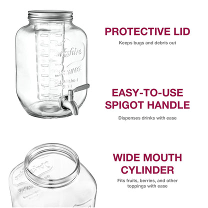 Glass Drink Dispenser with Stand &amp; Stainless Steel Spigot – 1 Gallon Drink Dispensers for Parties, Glass Beverage Dispenser Set, Punch Bowl for Lemonade