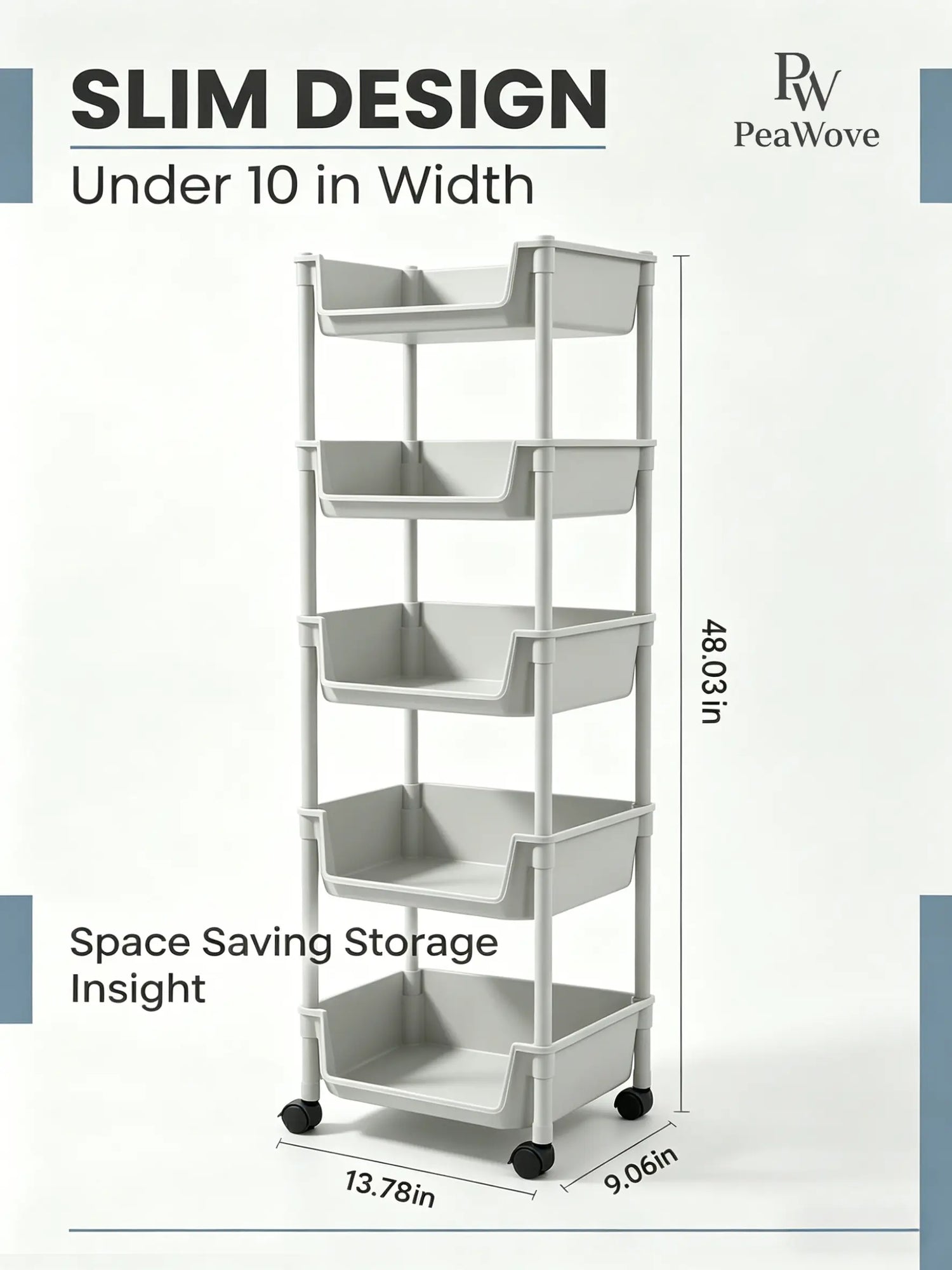 Peawove Multifunctional Multi-Layer Plastic Storage Cartwith Wheels, Layered Shelf Organizer for Bedroomkitchen Bathroom Living Room, Adjustablestanding Shelf Suction Cup Sponge Holder for Kitchen Sink Semiannual Sale 2026 Easy Install Kit Glove Clip Cas