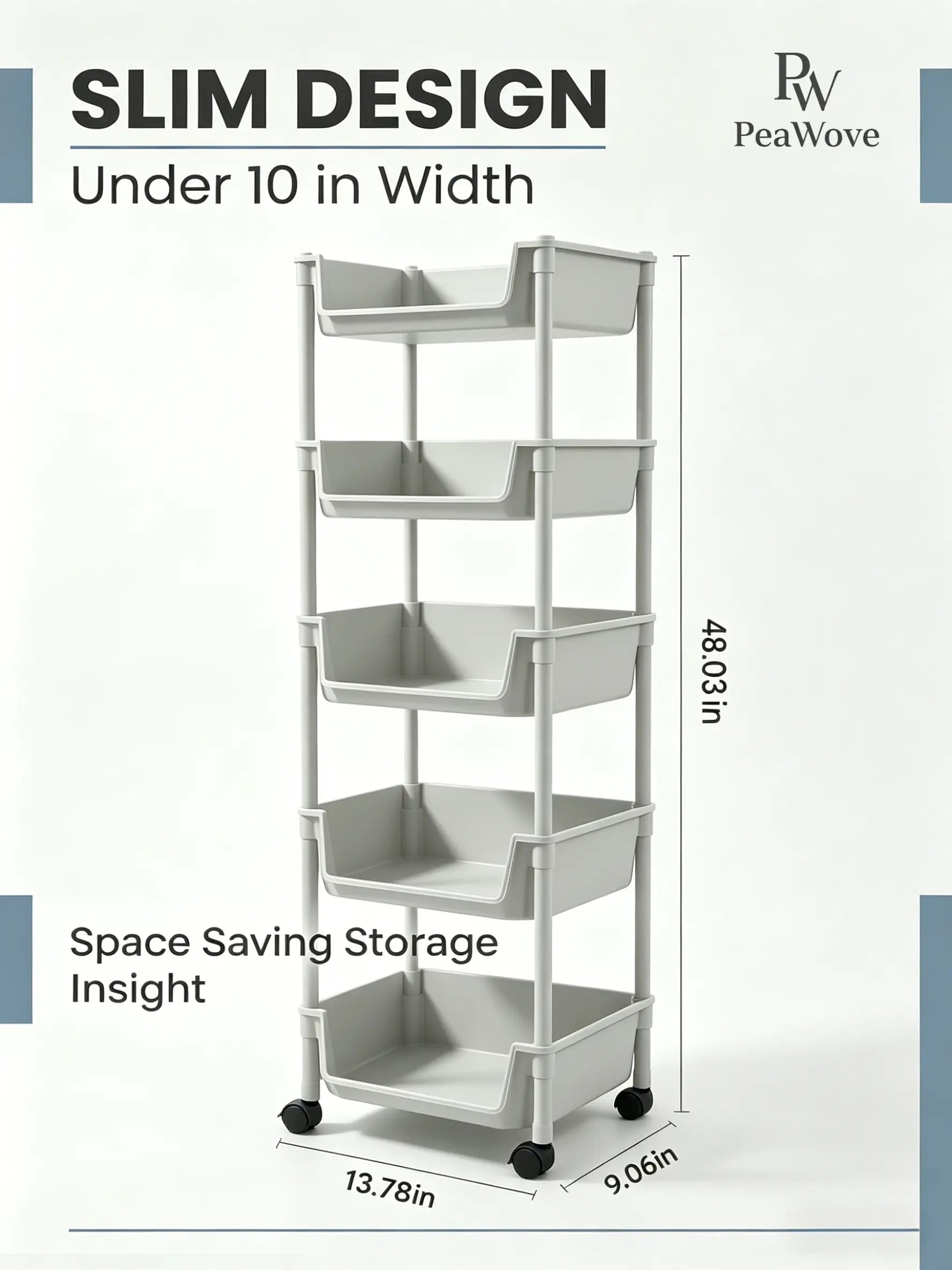 Peawove Multifunctional Multi-Layer Plastic Storage Cartwith Wheels, Layered Shelf Organizer for Bedroomkitchen Bathroom Living Room, Adjustablestanding Shelf Suction Cup Sponge Holder for Kitchen Sink Semiannual Sale 2026 Easy Install Kit Glove Clip Cas