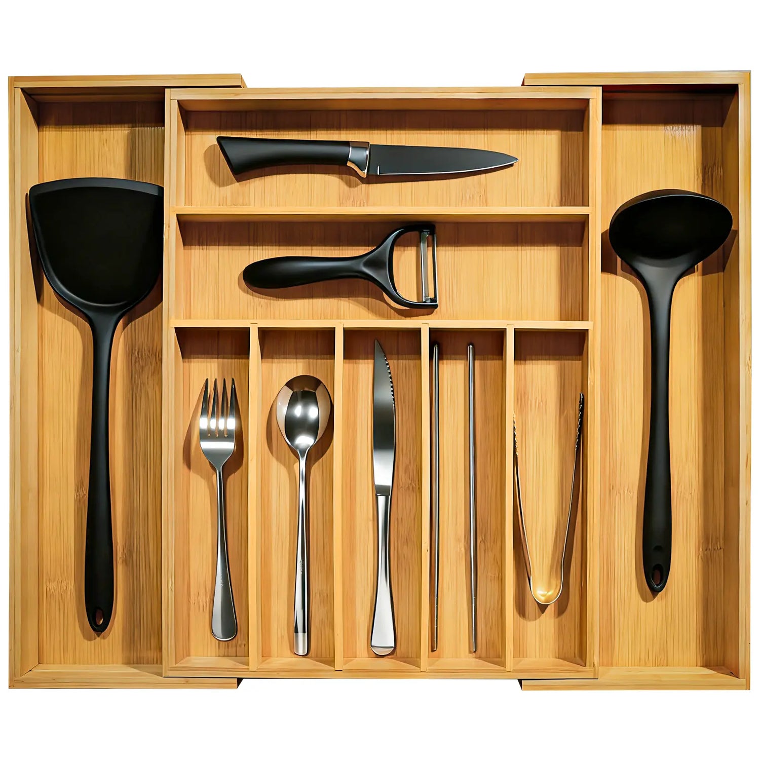 WGCTEK Expandable Kitchen Drawer Organizer Adjustable Utensil Holder &amp; Cutlery Tray Organiser for Silverware Flatware Knives in Kitchen Drawer Divider
