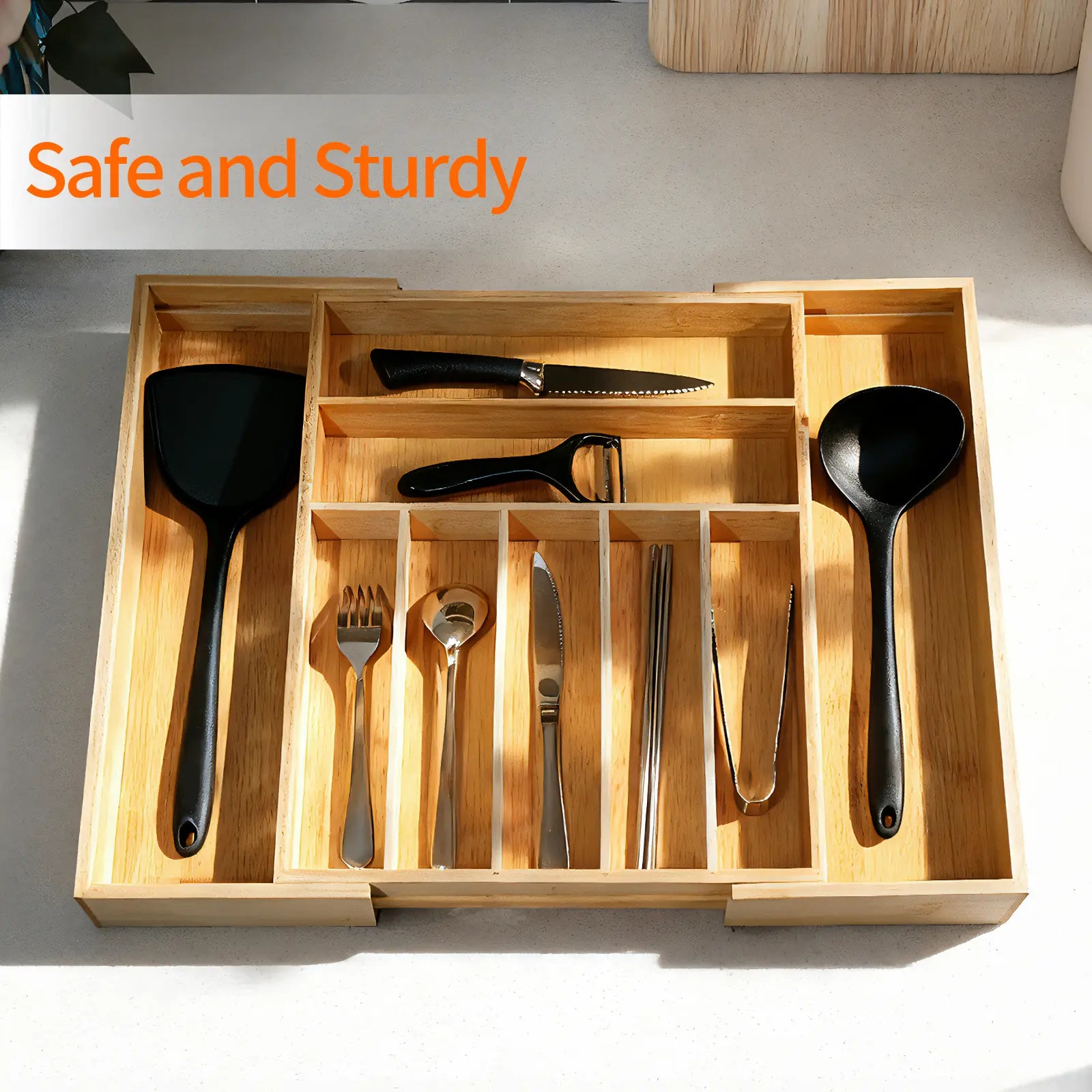 WGCTEK Expandable Kitchen Drawer Organizer Adjustable Utensil Holder &amp; Cutlery Tray Organiser for Silverware Flatware Knives in Kitchen Drawer Divider