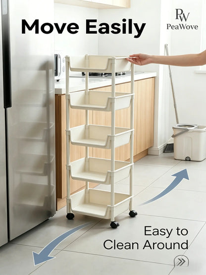 Peawove Multifunctional Multi-Layer Plastic Storage Cartwith Wheels, Layered Shelf Organizer for Bedroomkitchen Bathroom Living Room, Adjustablestanding Shelf Suction Cup Sponge Holder for Kitchen Sink Semiannual Sale 2026 Easy Install Kit Glove Clip Cas