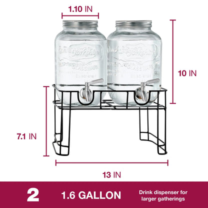Glass Drink Dispenser with Stand &amp; Stainless Steel Spigot – 1 Gallon Drink Dispensers for Parties, Glass Beverage Dispenser Set, Punch Bowl for Lemonade