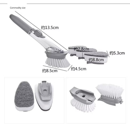 Kitchen Cleaning Brush 2 in 1 Long Handle Cleaing Brush with Removable Brush Sponge Dispenser Dishwashing Brush Kitchen Tools