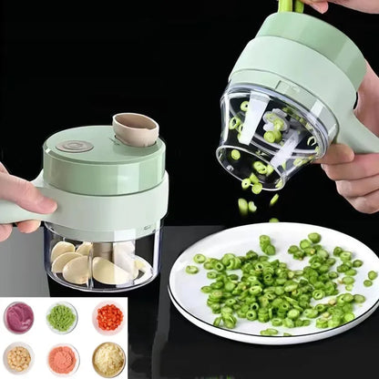 Cortadora de Vegetales Multifunciona en acción, picando cebollas y otros vegetales frescos con facilidad.