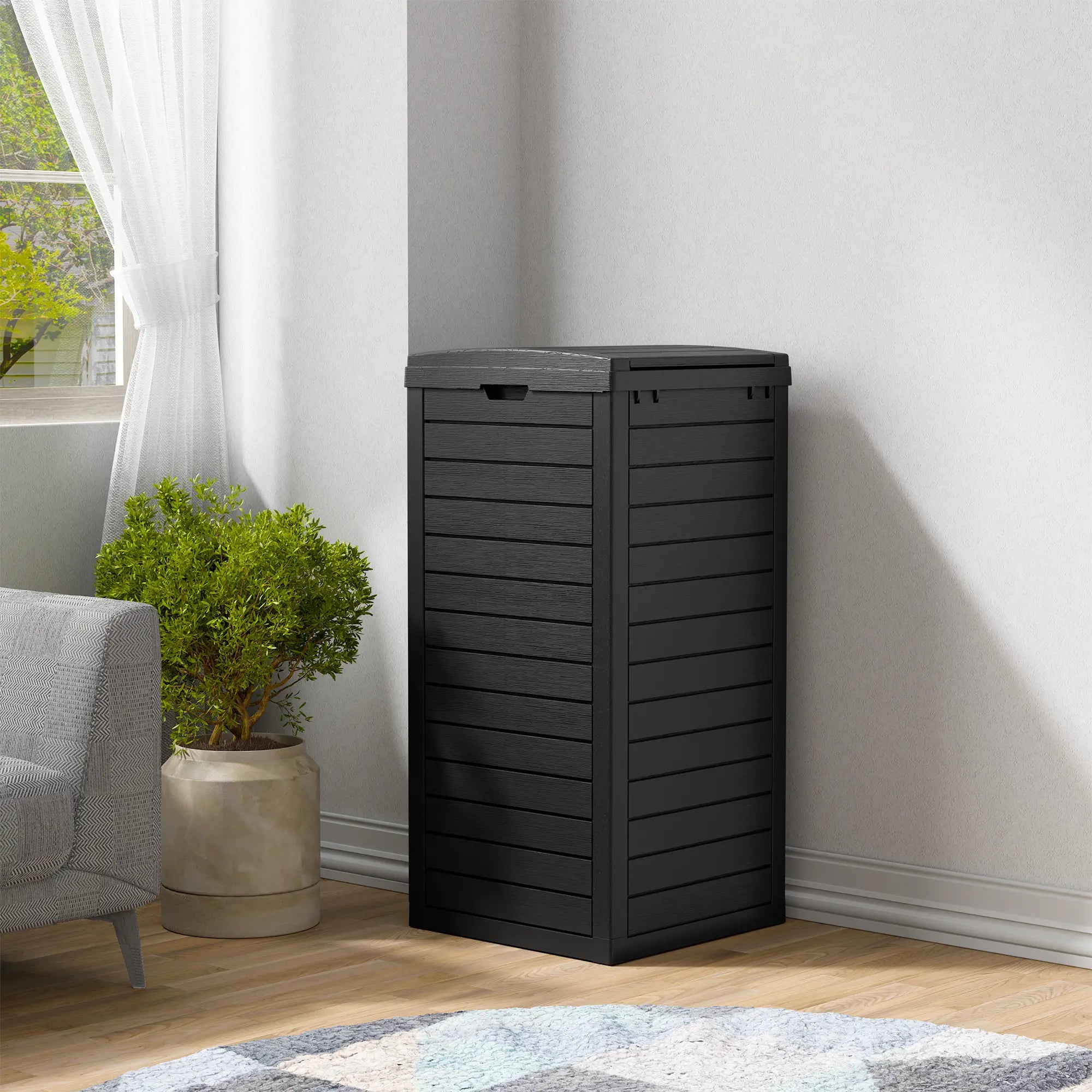 31-Gallon Outdoor Trash Can, a Concealed Trash Can with a Lid and Drip Tray, Made of Easy-To-Clean Resin, Suitable for Home and Garden Use, Black