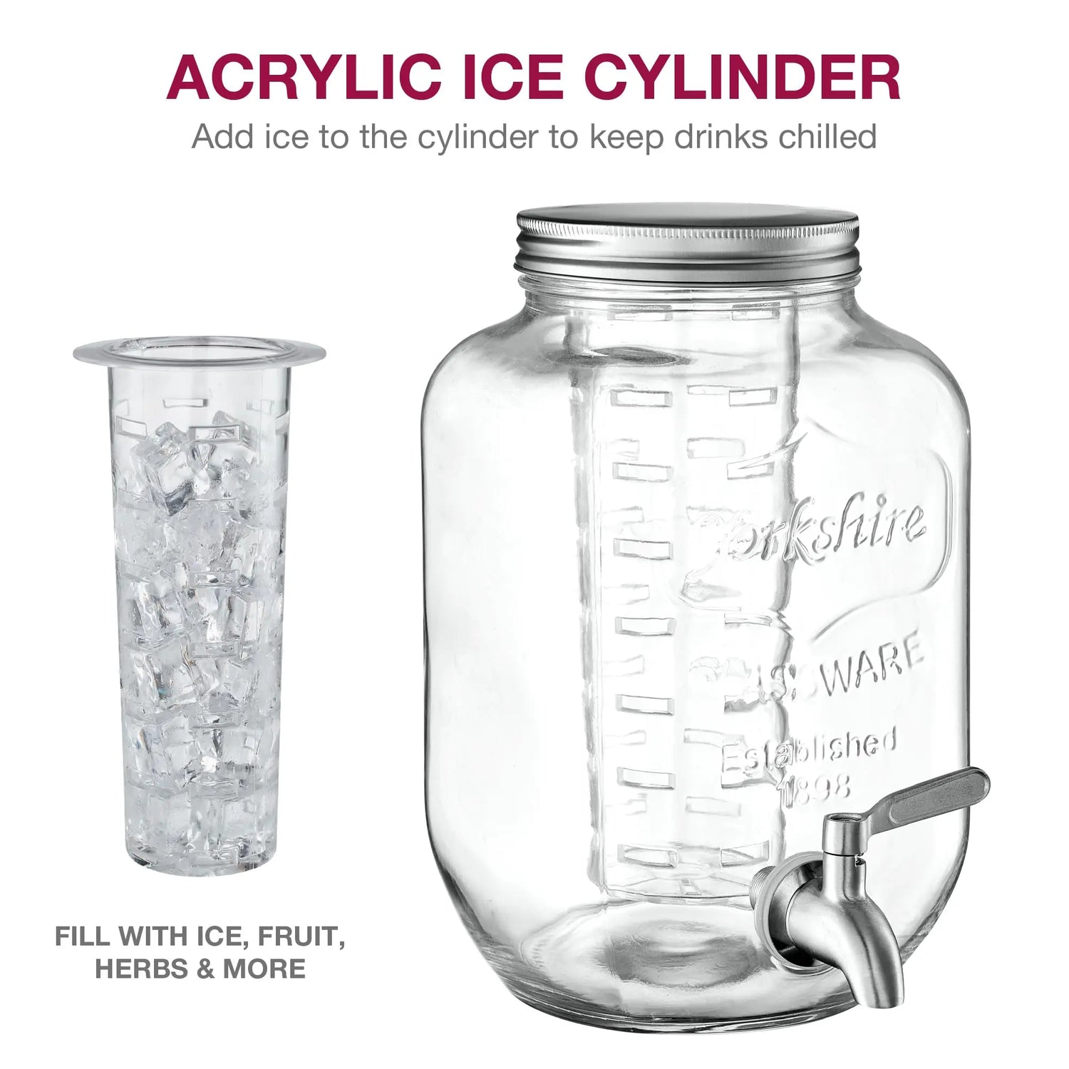 Glass Drink Dispenser with Stand &amp; Stainless Steel Spigot – 1 Gallon Drink Dispensers for Parties, Glass Beverage Dispenser Set, Punch Bowl for Lemonade