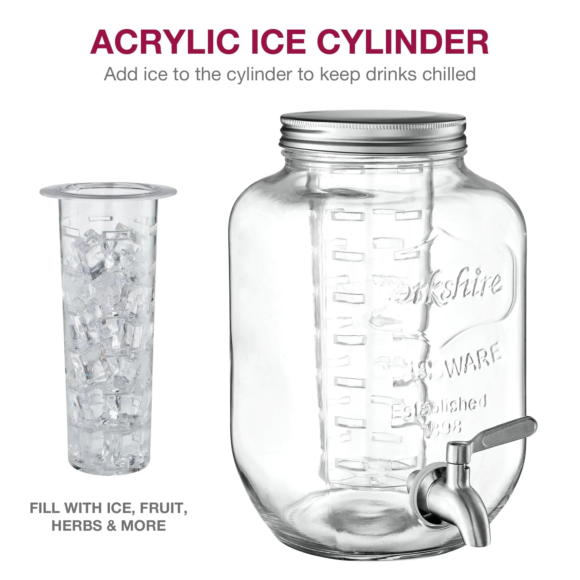 Glass Drink Dispenser with Stand &amp; Stainless Steel Spigot – 1 Gallon Drink Dispensers for Parties, Glass Beverage Dispenser Set, Punch Bowl for Lemonade