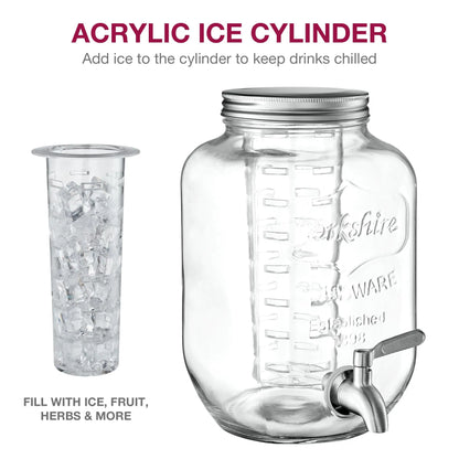 Glass Drink Dispenser with Stand &amp; Stainless Steel Spigot – 1 Gallon Drink Dispensers for Parties, Glass Beverage Dispenser Set, Punch Bowl for Lemonade