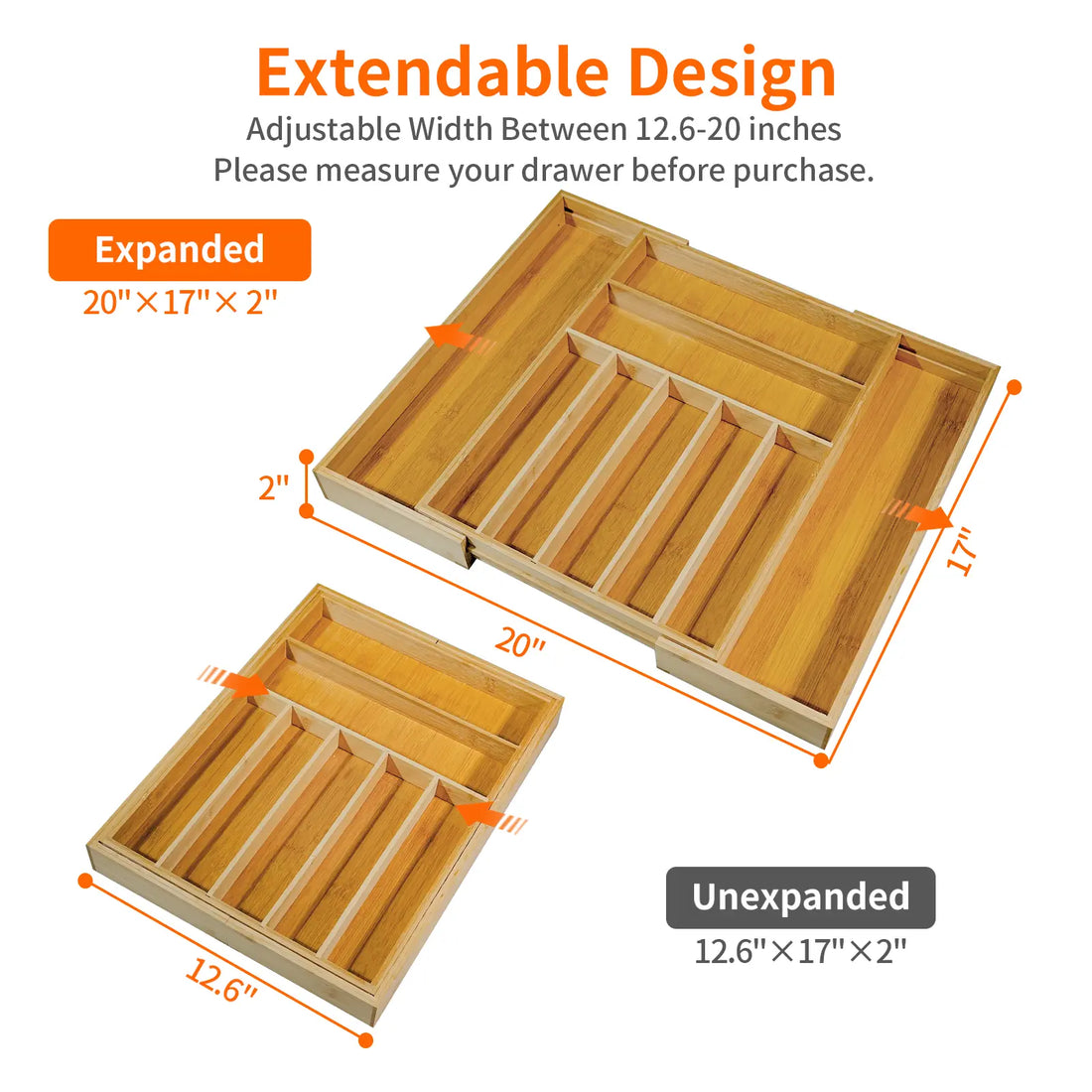 WGCTEK Expandable Kitchen Drawer Organizer Adjustable Utensil Holder &amp; Cutlery Tray Organiser for Silverware Flatware Knives in Kitchen Drawer Divider