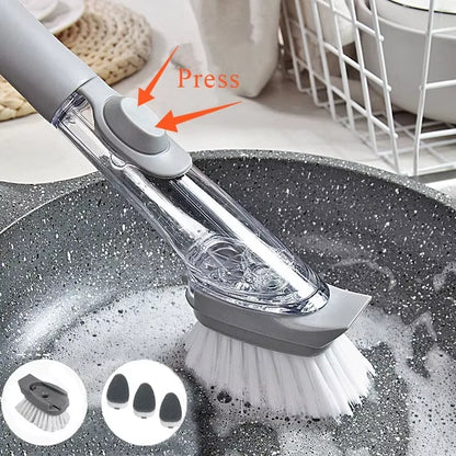 Kitchen Cleaning Brush 2 in 1 Long Handle Cleaing Brush with Removable Brush Sponge Dispenser Dishwashing Brush Kitchen Tools