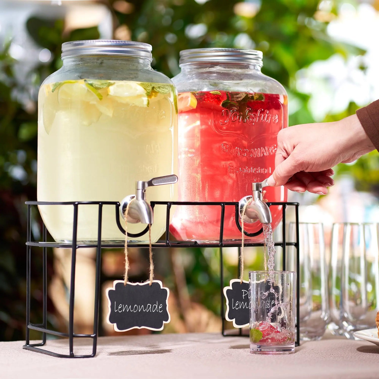 Glass Drink Dispenser with Stand &amp; Stainless Steel Spigot – 1 Gallon Drink Dispensers for Parties, Glass Beverage Dispenser Set, Punch Bowl for Lemonade